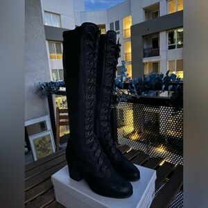 Black lace up knee high boots size 6